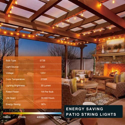 Kawaya ST38 Outdoor String Lights 25FT for Patio Garden Porch Bistro Cafe - size: 25FT