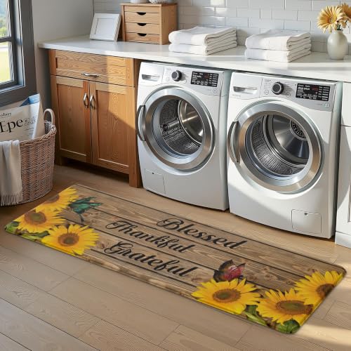 MAYHMYO Sunflower Kitchen Decor Mat Set, 2PC Kitchen Mats, Anti Fatigue - color: Wood Grain