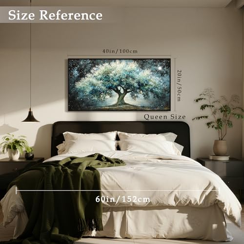 imjiayu Large Tree of Life Framed Wall Art, Teal Green Canvas 20"x40" - color: Interstellar Tree, size: 40"L x 20"W