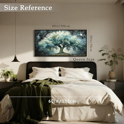 imjiayu Large Tree of Life Framed Wall Art, Teal Green Canvas 20"x40" - color: Interstellar Tree, size: 40"L x 20"W