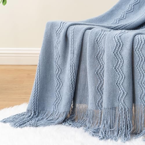 BATTILO HOME Light Blue Throw Blanket for Couch, 50"x60" - color: Dusty Blue, size: 50 x 60 in.