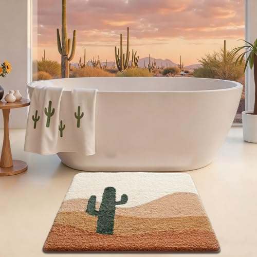 LUMI Square Cactus Bathroom Rug 32x32 Soft Absorbent Bath Mat, Non Slip - color: Cactus Sand, size: 32"x32"