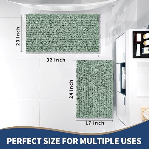 Yimobra Bathroom Rugs Sets 2 Piece, Super Absorbent Bath Mat Set, Green - color: Green, size: 32''x20''+24''x17''