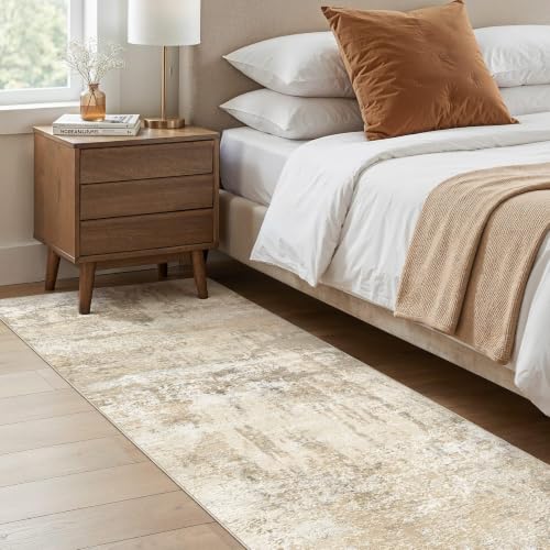 cotiled 3x8 Hallway Runner Rug, Abstract, Washable, Non Slip, Beige - color: Beige, size: 3' x 8' (Runner)
