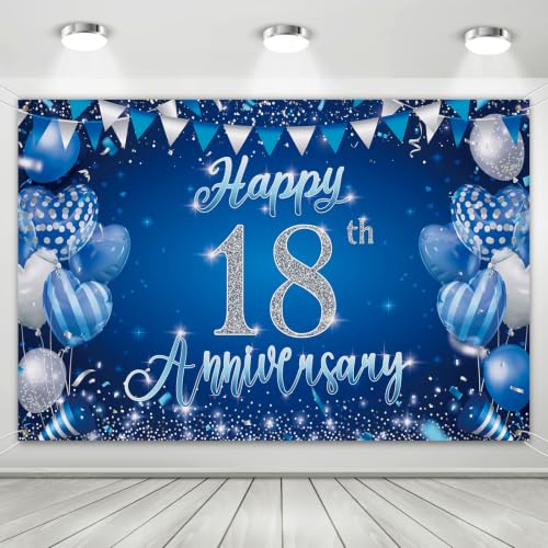 18th Anniversary Backdrop,Blue Silver 18th Wedding Anniversary Background - color: Blue, size: 18th