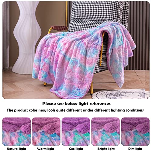 NEWCOSPLAY Faux Fur Sherpa Throw Blanket for Couch, Purple Rainbow, 40"x50" - color: Purple Rainbow, size: Throw(40"x50")