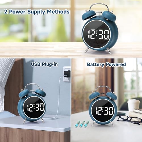 Digital Small Alarm Clock, 4.5 Inch Double Bell Electronic LED Alarm Clock - color: Blue