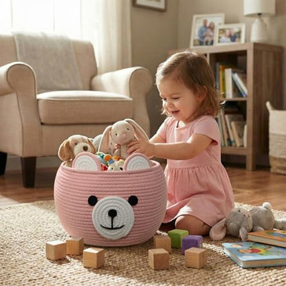 CherryNow Baby Basket for Gifts Empty, Cute Bear Design, Pink - color: Pink, size: 10.5"D x 8.5"H