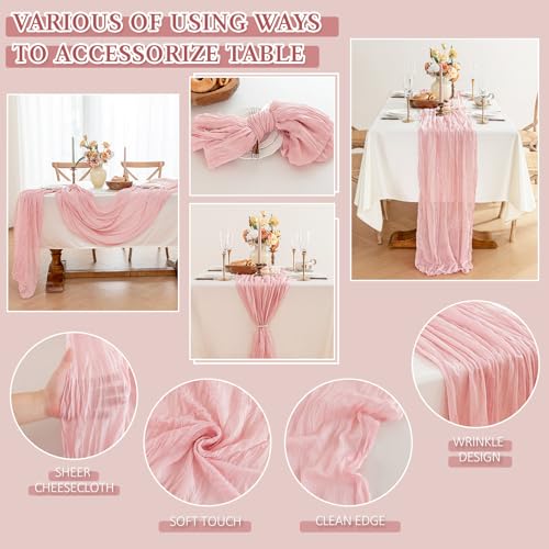 Cheesecloth Table Runner, 10 Ft, Boho Rustic, Dusty Pink, 1 Pcs - color: Dusty Pink
