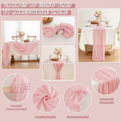 Cheesecloth Table Runner, 10 Ft, Boho Rustic, Dusty Pink, 1 Pcs - color: Dusty Pink