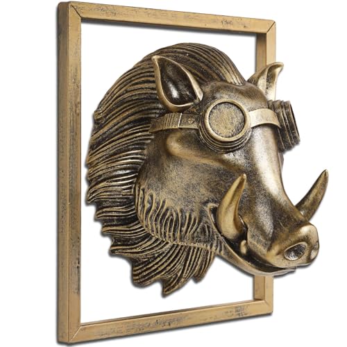 JJALIGHTS Exquisite Resin Animal Head Wall Sculpture (Gift Metal Frame) - Imitation Copper Vintage Decor for Living Room, Bedroom & Office | Decorative Wall Hanging Art (Warthog) - color: Bronze Warthog