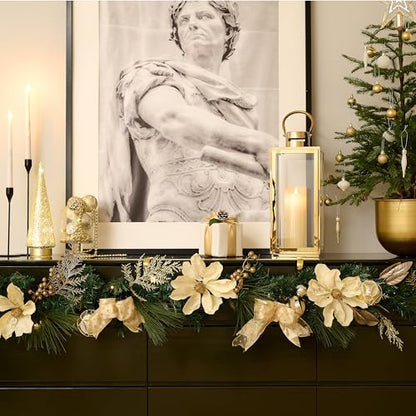 Valery Madelyn 6 Feet Christmas Garland with Lights White Gold Magnolia - color: White Gold, size: 6 feet
