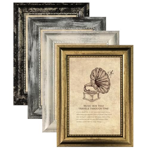 5x7 Picture Frames Set of 4- Rustic Retro Photo Frame with Real Glass Wall Mount and Tabletop Display Family Friends Wedding Gift - color: ps-Mix Color-4pcs, size: 5x7in