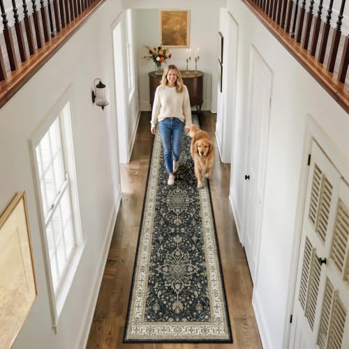 RELEANY Washable Vacuum-Friendly Area Rugs Runner 2'x10' Black/Vintage - color: Black/Vintage, size: 2' x 10' (Rectangular)