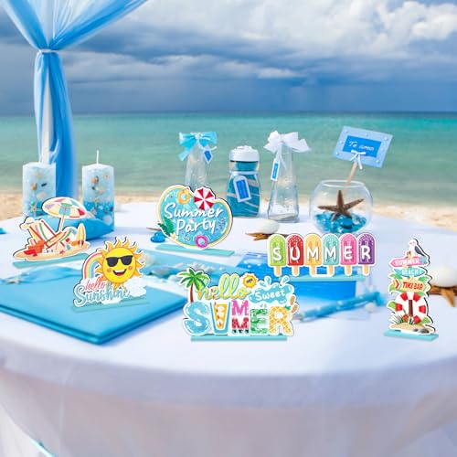 6 Pcs Hello Sweet Summer Wooden Table Decoration Sunshine Table Centerpiece - style: Summer