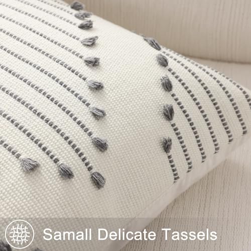 Mecatny Boho Outdoor Throw Pillow Covers 12x20 Set of 2 Grey & Cream White - color: Grey, size: 20" x 12" (Pack of 2)