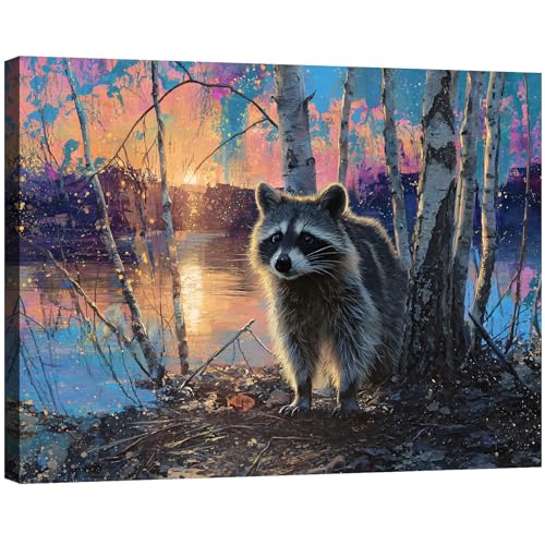 Halioyo Raccoon Canvas Wall Art, Sunset Raccoon Wall Poster(18x24 in) - color: Painting-11, size: 24"L x 18"W