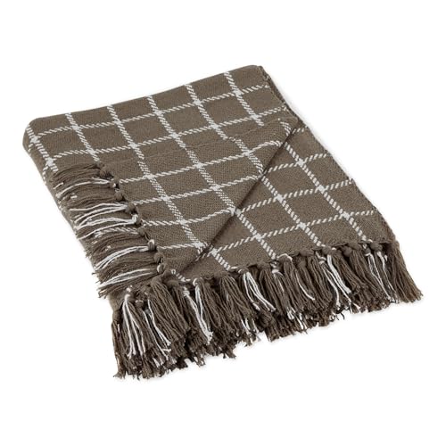 DII Transitional Checked Plaid Woven Throw, 50x60, Brown - color: Brown, size: 50x60"