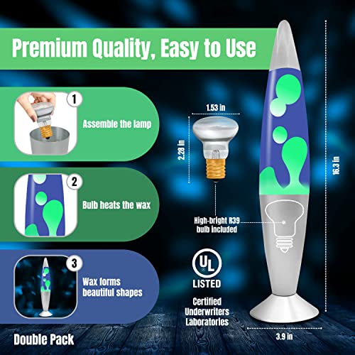 JAMBO 2 Pack- 16" Beautiful Lamp- Blue with Yellow/Green Wax and Purple with Yellow Wax, Relaxing Liquid Lamp, Night Light Nightlight, Lamps for Adults Teens Kid - color: Silver Base, Blue Liquid, Yellow Wax AND Silver Base, Purple Liquid, Yellow Wax