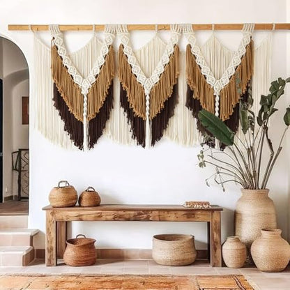 Macrame Wall Hanging Brown Tassel Knotting Fiber Art Boho Decor 47" W*25" L - color: Brown2