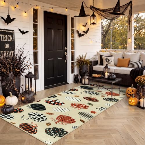 2.5x8 Beige Halloween Fall Pumpkin Print Hallway Runner Rug for Kitchen - color: Beige1 - Pumpkin, size: 2'6" x 8' (Rectangular)