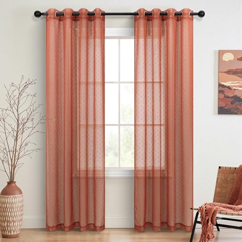Terracotta Sheer Curtains 84 Inches Long 2 Panels Boho Polka Dots Pattern - color: Terracotta, size: 52"W x 84"L (Pack of 2)
