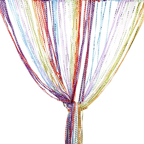 Vidillo Door String Curtain, Wall Panel Fringe Window Room Divider Blind, Home Patio Bedroom Decorative Tassel Screen Ribbon Strings Strip Silver Thread Screen for Wedding Coffee House (Rainbow) - color: Rainbow