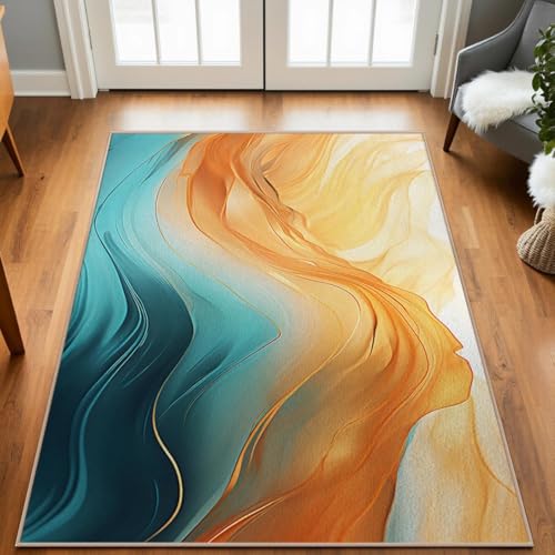 Teal Orange Living Room Rug Carpet 3x5 Turquoise Marble Decorative - color: Orange Teal, size: 3' x 5'