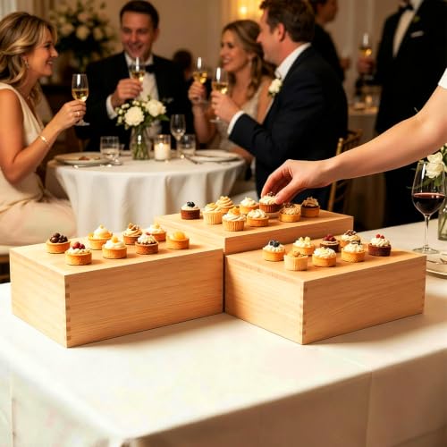 6 Pack Buffet Risers and Stands, Dessert Table Display Set with Mini Signs - color: Beige, size: 6 Pcs A