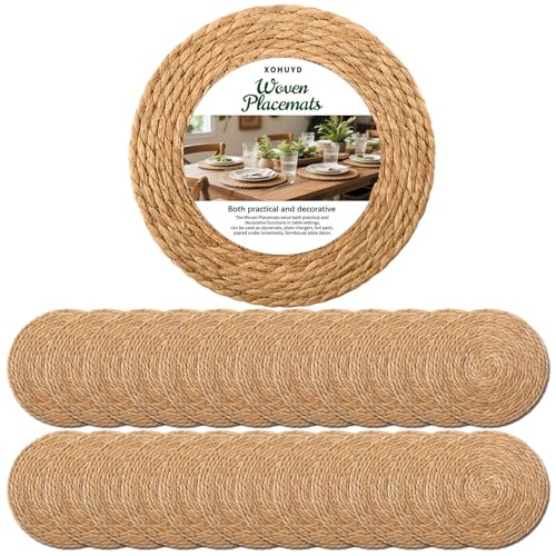 13" Round Woven Placemats Set of 24, Heat Resistant Plate Chargers - size: 13 Inch Set of 24
