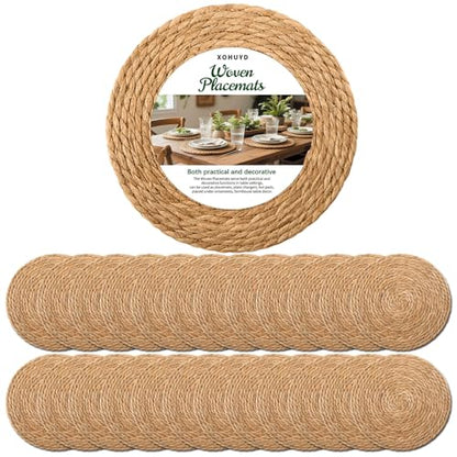 13" Round Woven Placemats Set of 24, Heat Resistant Plate Chargers - size: 13 Inch Set of 24