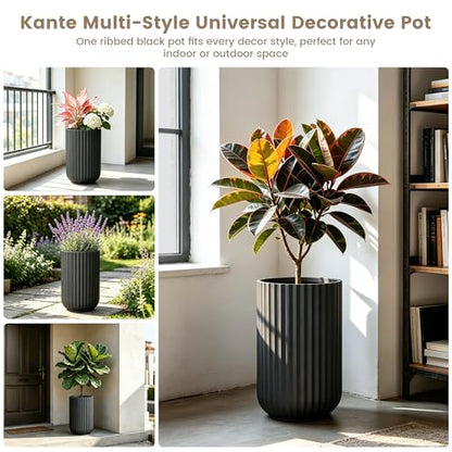 Kante Black Concrete Planter 21.7" Tall All-Weather Round Large Pot - color: Black, size: 14"Dia x 21.7"H