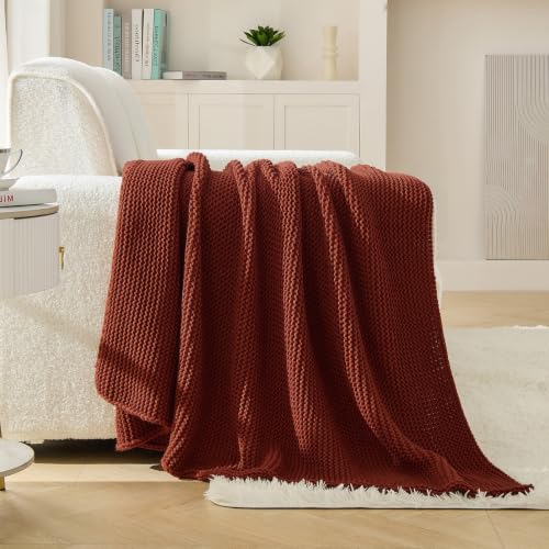Rust Throw Blanket, Garter Knit, 50" x 60", Rustic Brick Red - color: Rust, size: 50"x60"