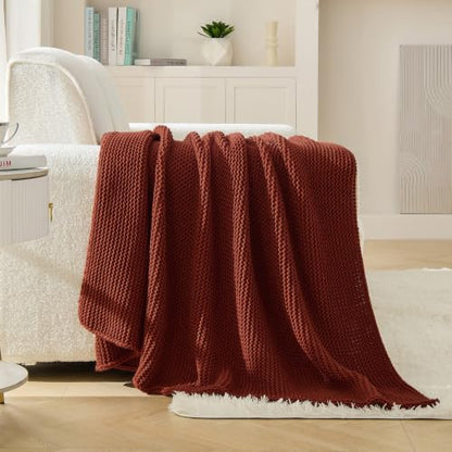 Rust Throw Blanket, Garter Knit, 60" x 80", Rustic Red Orange - color: Rust, size: 60"x80"
