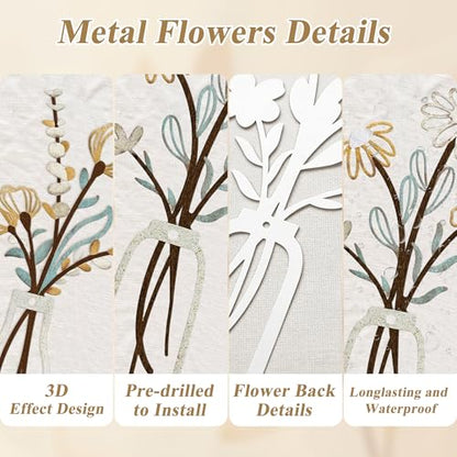 Embewhis Metal Wall Art Flowers 3pcs, Rustic Farmhouse Flower Sculptures, 13.7" Wall Art Decor, Drill-Free Install Option for Living Room, Kitchen, Bedroom & Bathroom - size: A