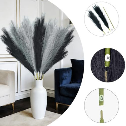Faux Pampas Grass, 8 Pcs 35.4" Tall Pampas Grass Vase Filler, Mixed Color - color: Black, Grey, Silver, size: 35.4inch-8Pcs