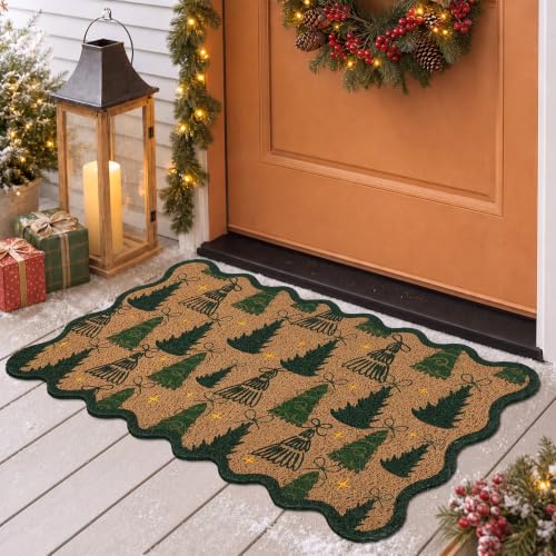 Dunzy Christmas Tree Doormat Outdoor Xmas Front Door Mat with Tree Bow Star - style: Christmas Tree