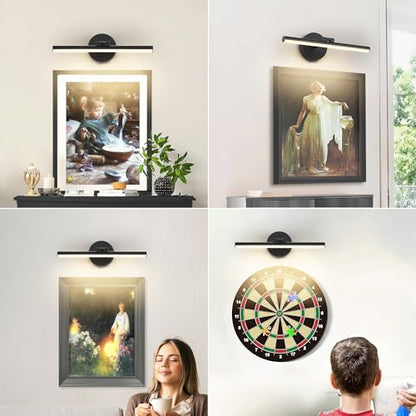 Hardwired Adjustable Lighting Matte Black Modern LED Picture Lights for Paintings 15.7'' Inch Long Swing Arm Metal Art Lights Warm White 3000K - color: Hard-Wired Black-round base, size: 15.7inch Dimmable