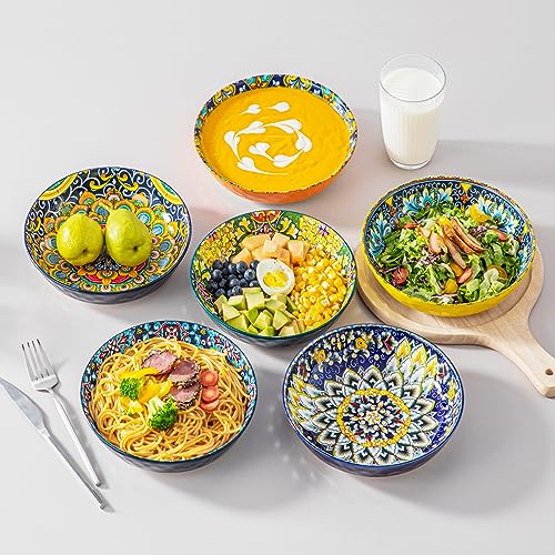 vancasso 32 Oz Pasta Bowls Set of 6, Ceramic Bohemian Soup Salad Bowls - color: Bohemian