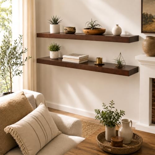 foxsky 48 Inch Long Walnut Floating Shelves for Wall, Solid Wood Shelf - color: Walnut, size: 48 inch