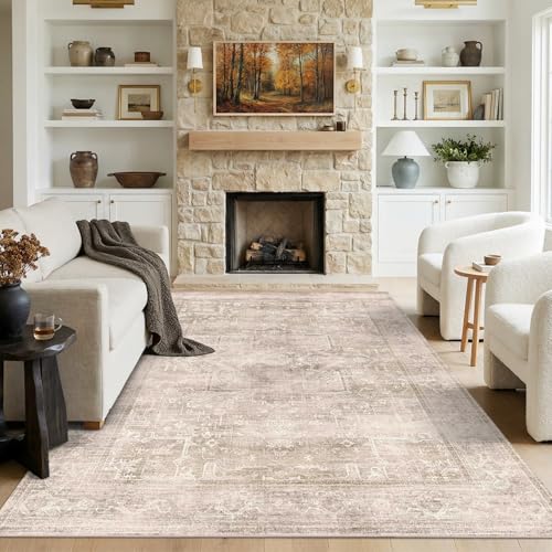 Washable Area Rug 6x9, Non-Slip Boho Carpet for Living Room - color: Light Beige, size: 6' x 9' (Rectangular)