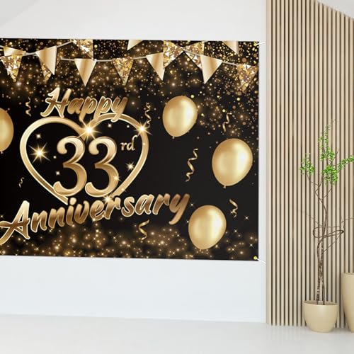 Happy 33rd Anniversary Backdrop Party Decorations, Black Gold Glitter Bokeh Dots Valentine's Day Wedding Anniversary Party Photo Background Cake Table Banner Extra Large Wall Decor Props. 6 * 4ft (33) - color: 33