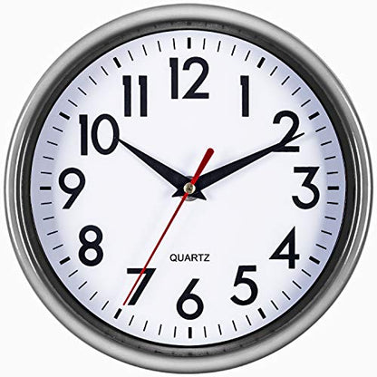 Bernhard Products Silver Wall Clock 8" Silent Non-Ticking Quality Quartz Battery Operated Clock for Home Kitchen Bedroom Bathroom Classroom Nursery Room Easy to Read - color: Silver