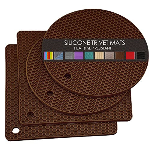 4 Pack Silicone Trivet Mats, Heat Resistant Hot Pot Holders and Pads for Kitchen Countertop, Non-Slip Brown Trivets for Pots and Pans, Hot Plate Coffee Mat - color: 01 Coffee, size: 7x7in