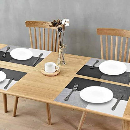GIVERARE Placemats Set of 4, Heat-Resistant Woven Vinyl Placemat, Non-Slip Washable PVC Table Mat, Easy to Clean Premium Plastic Mats for Dining, Kitchen Table (Black+White) - color: Black+white