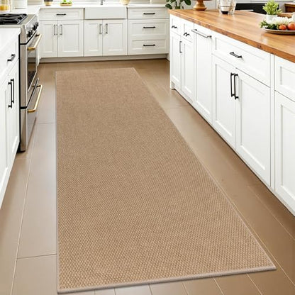 HEBE Washable Runner Rug 2'x6', Non Slip Low-Pile Hallway Rugs Runner - color: Tan, size: 2' x 6' (Rectangular)