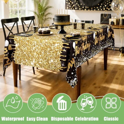 Smiry Disposable Rectangle Plastic 54 x 108 Inch Table Cloth 3 Pack - color: Black in Gold