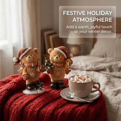 2-Piece Christmas Teddy Bear Figurines Resin Christmas Decor