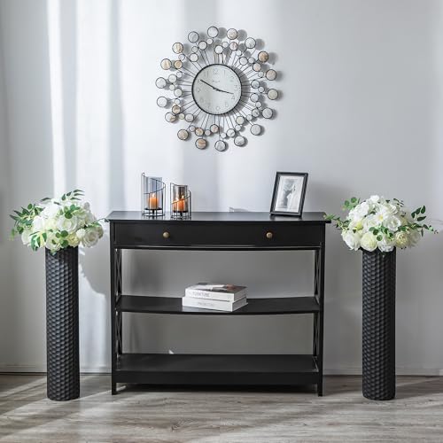 Sziqiqi Black Tall Floor Vase, Metal Modern Cylinder Flower Vase Set, 2Pcs - color: Black