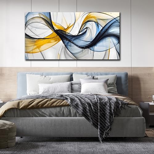 THRLVEART Abstract Wall Art Living Room - Large Canvas Prints Wall Art for Bedroom Ready to Hang Size 29" x 59" - color: Blue Yellow, size: 59"L x 29"W